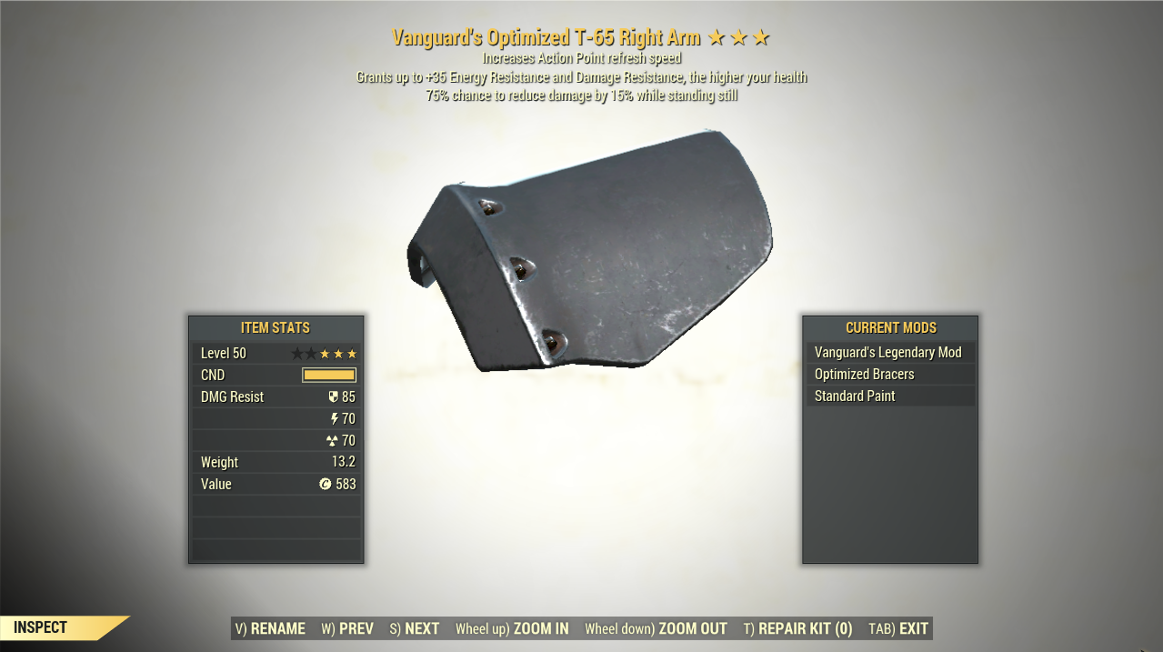 Screenshot of a Fallout 76 item for PC & Steam players, showing the stats.