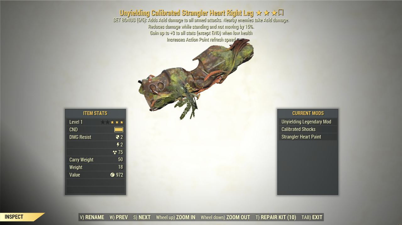 Screenshot of a Fallout 76 item for PC & Steam players, showing the stats.