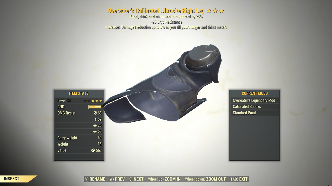 Screenshot of a Fallout 76 item for PC & Steam players, showing the stats.