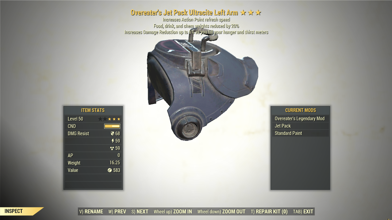 Screenshot of a Fallout 76 item for PC & Steam players, showing the stats.