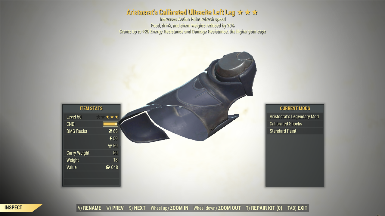 Screenshot of a Fallout 76 item for PC & Steam players, showing the stats.