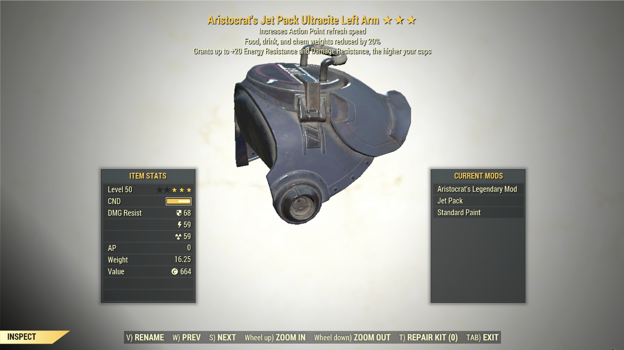 Screenshot of a Fallout 76 item for PC & Steam players, showing the stats.