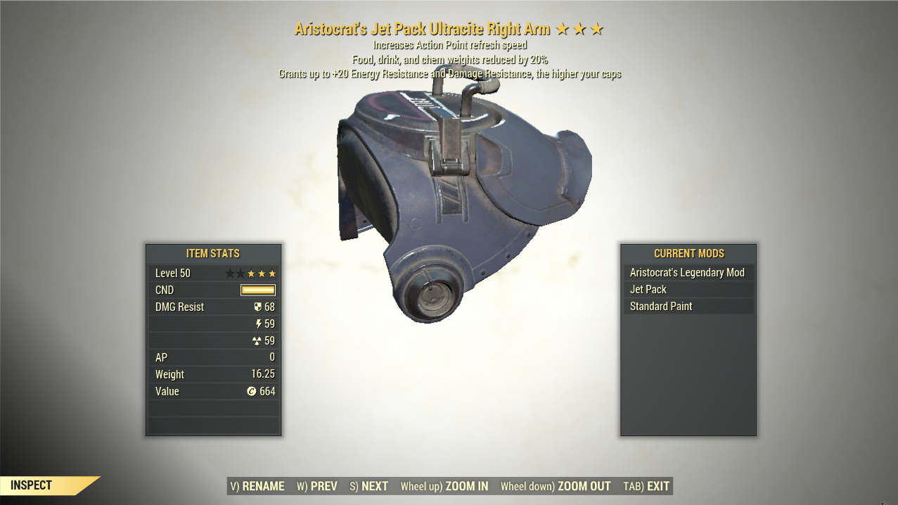 Screenshot of a Fallout 76 item for PC & Steam players, showing the stats.