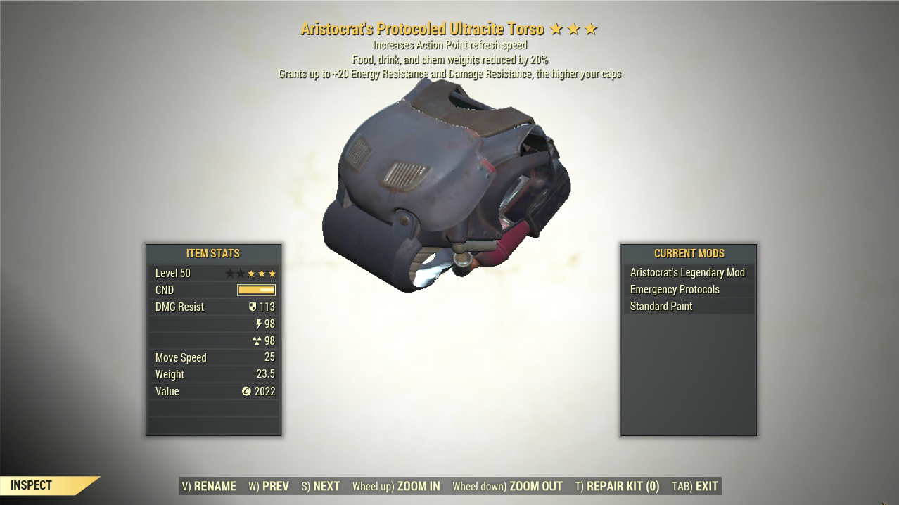 Screenshot of a Fallout 76 item for PC & Steam players, showing the stats.
