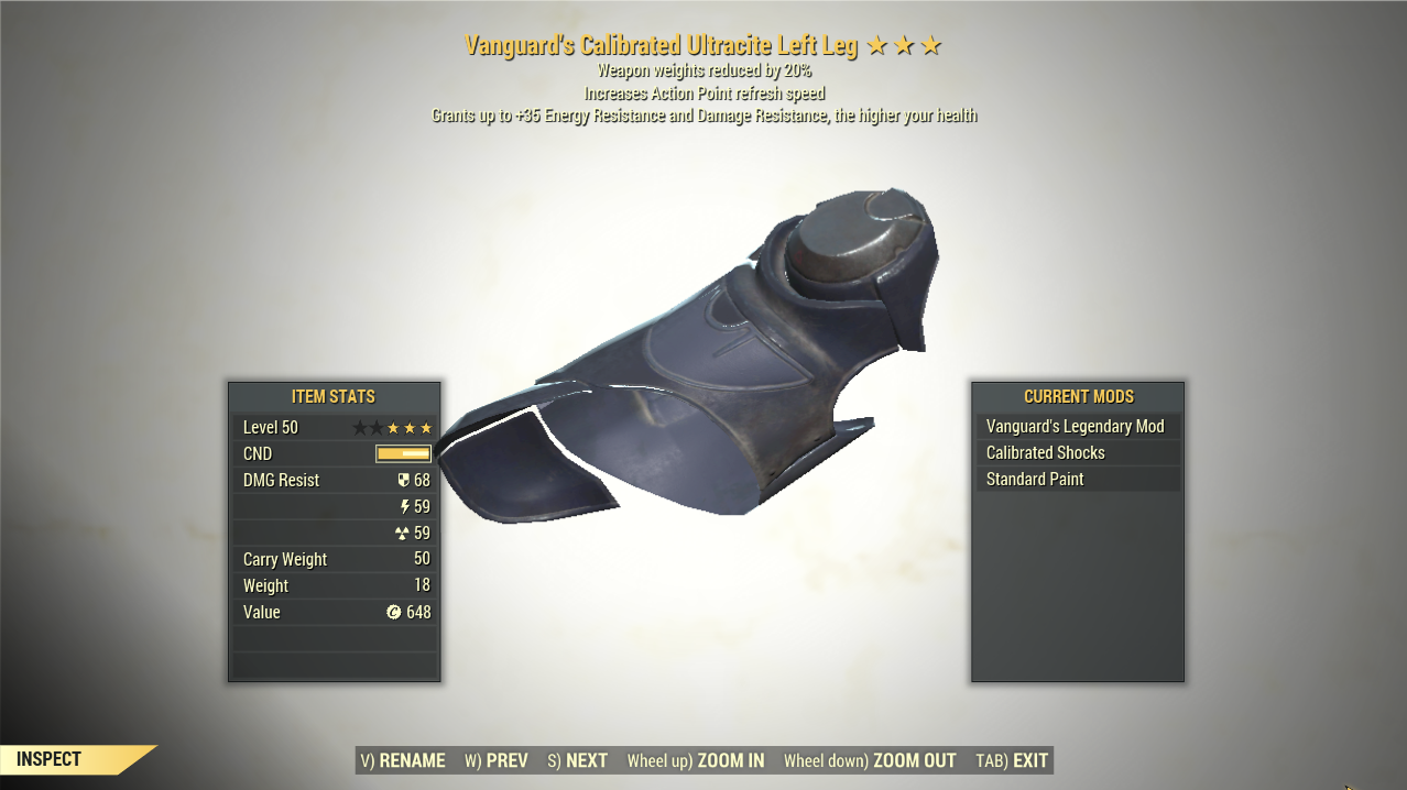 Screenshot of a Fallout 76 item for PC & Steam players, showing the stats.