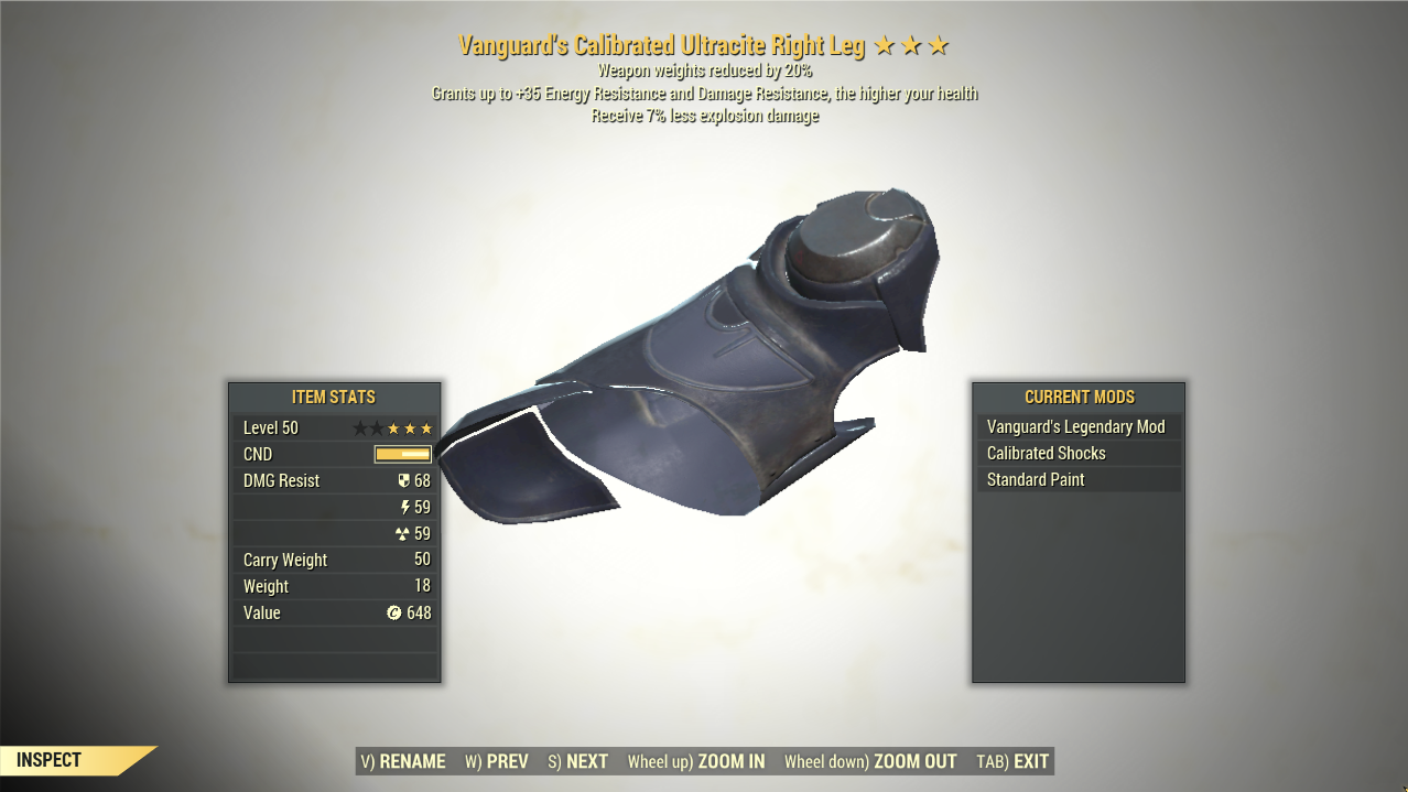Screenshot of a Fallout 76 item for PC & Steam players, showing the stats.