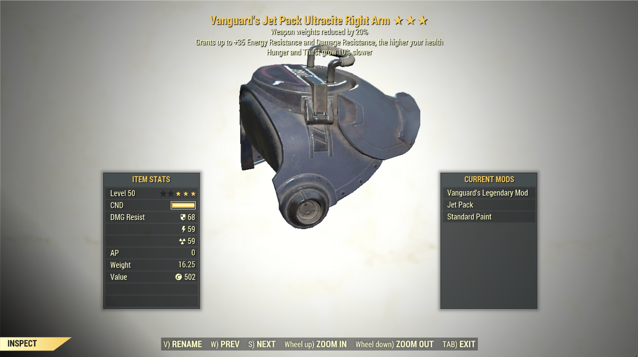 Screenshot of a Fallout 76 item for PC & Steam players, showing the stats.