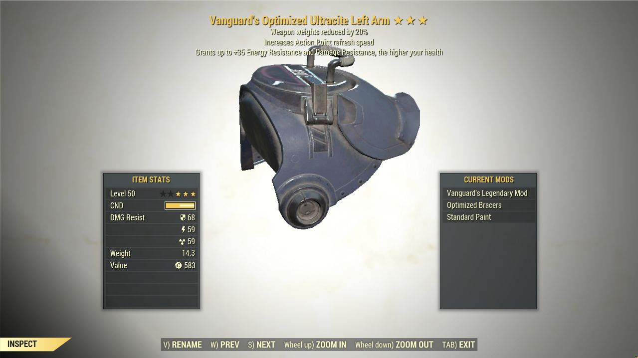 Screenshot of a Fallout 76 item for PC & Steam players, showing the stats.