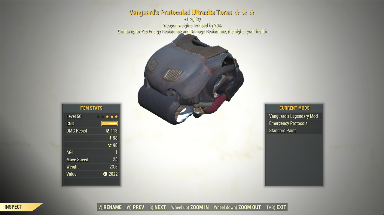 Screenshot of a Fallout 76 item for PC & Steam players, showing the stats.