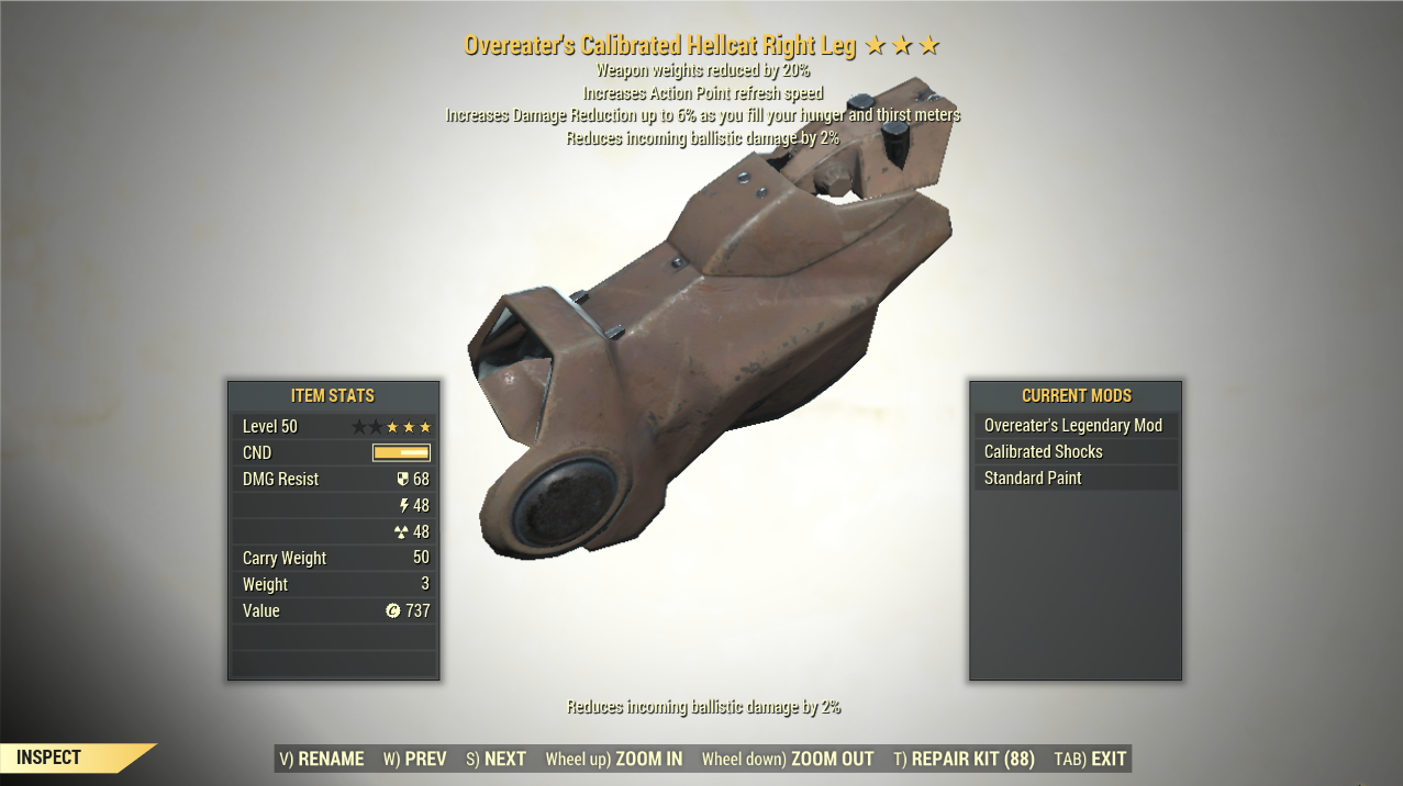 Screenshot of a Fallout 76 item for PC & Steam players, showing the stats.