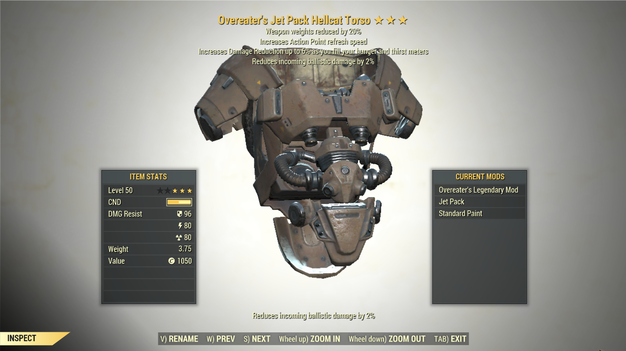 Screenshot of Overeater's Sentinel Hellcat + AP Refresh, showing the stats.
