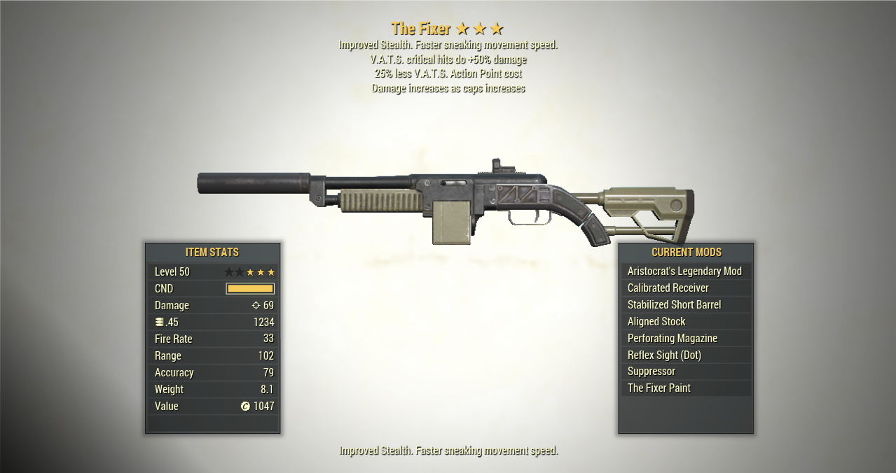 Screenshot of a Fallout 76 item for PC & Steam players, showing the stats.