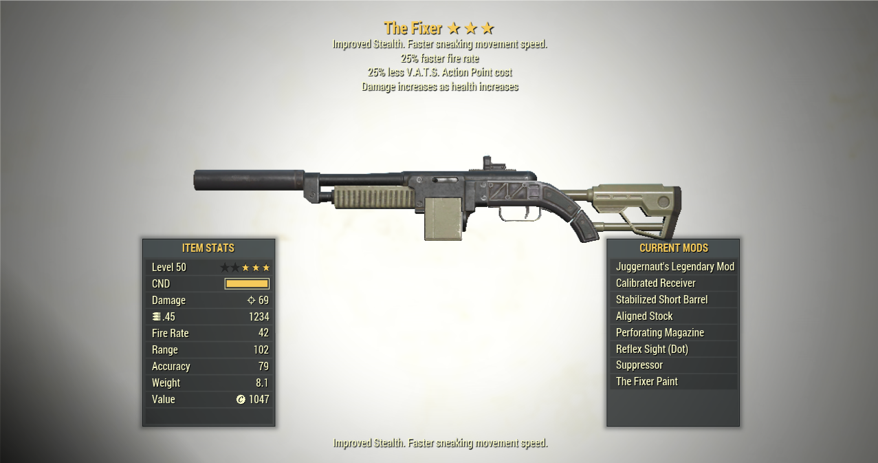 Screenshot of a Fallout 76 item for PC & Steam players, showing the stats.