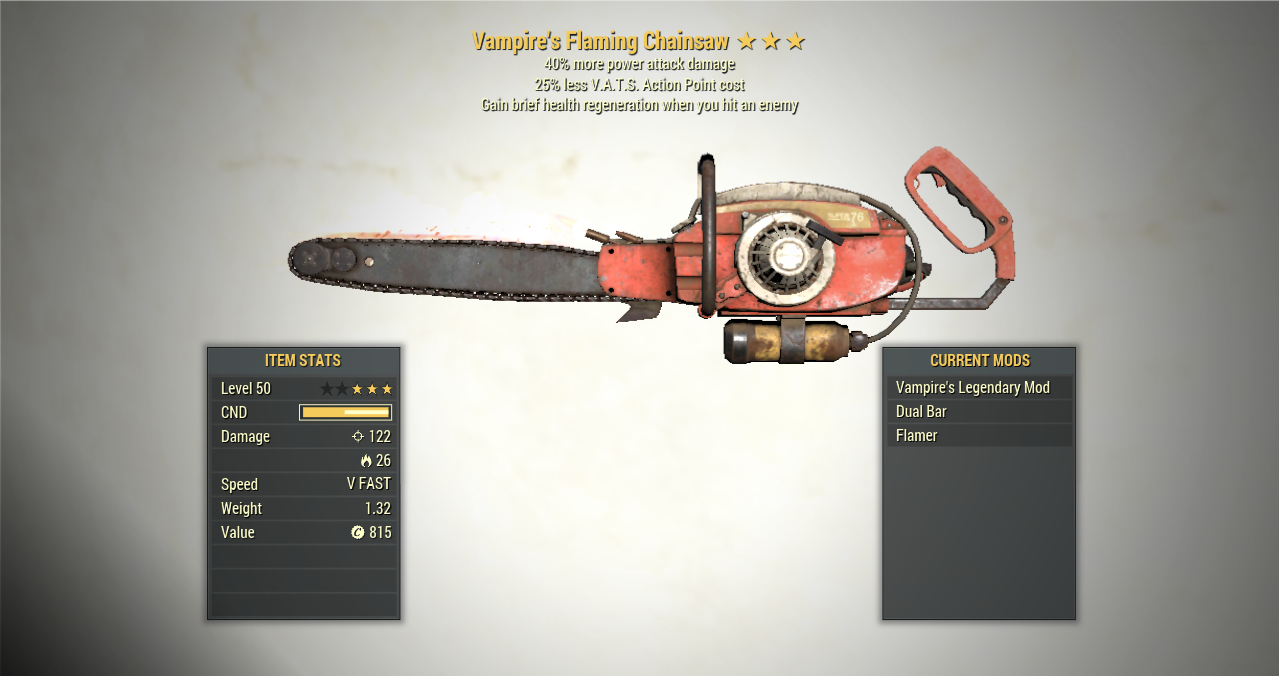 Screenshot of a Fallout 76 item for PC & Steam players, showing the stats.