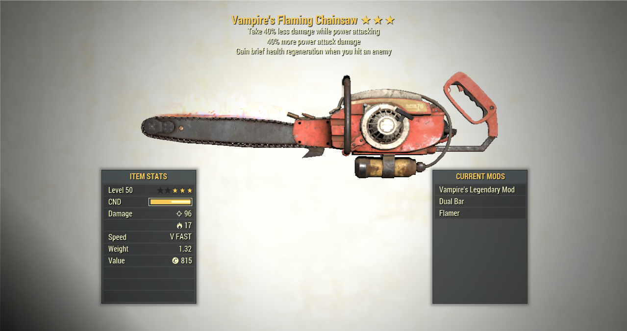 Screenshot of a Fallout 76 item for PC & Steam players, showing the stats.