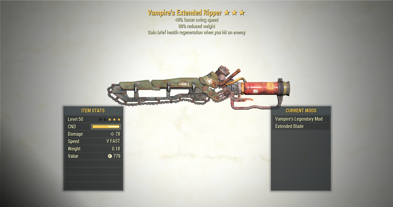 Screenshot of a Fallout 76 item for PC & Steam players, showing the stats.