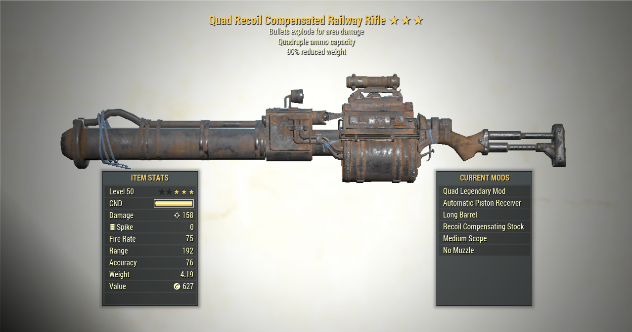 Screenshot of a Fallout 76 item for PC & Steam players, showing the stats.