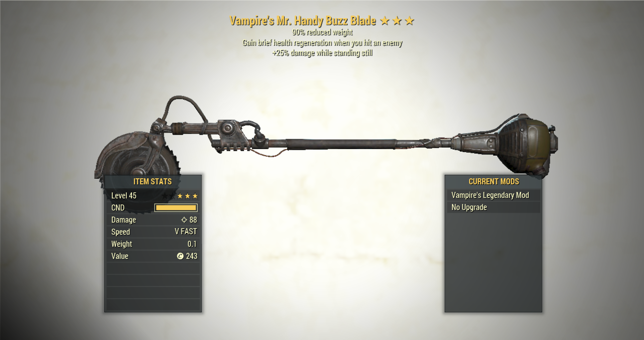 Screenshot of a Fallout 76 item for PC & Steam players, showing the stats.