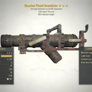 Bloodied Broadsider screenshot showing added mods and legendary effects.