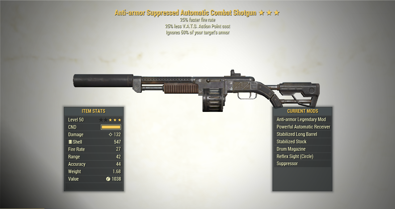 Screenshot of a Fallout 76 item for PC & Steam players, showing the stats.