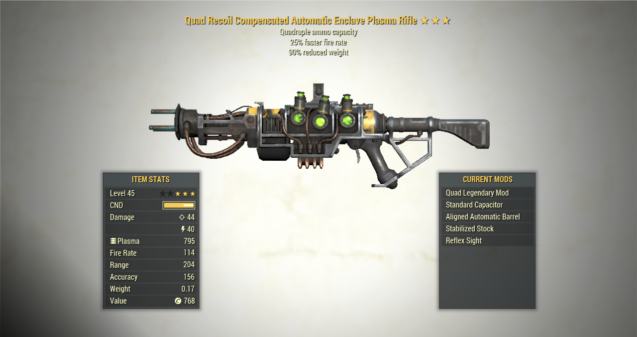 Screenshot of a Fallout 76 item for PC & Steam players, showing the stats.