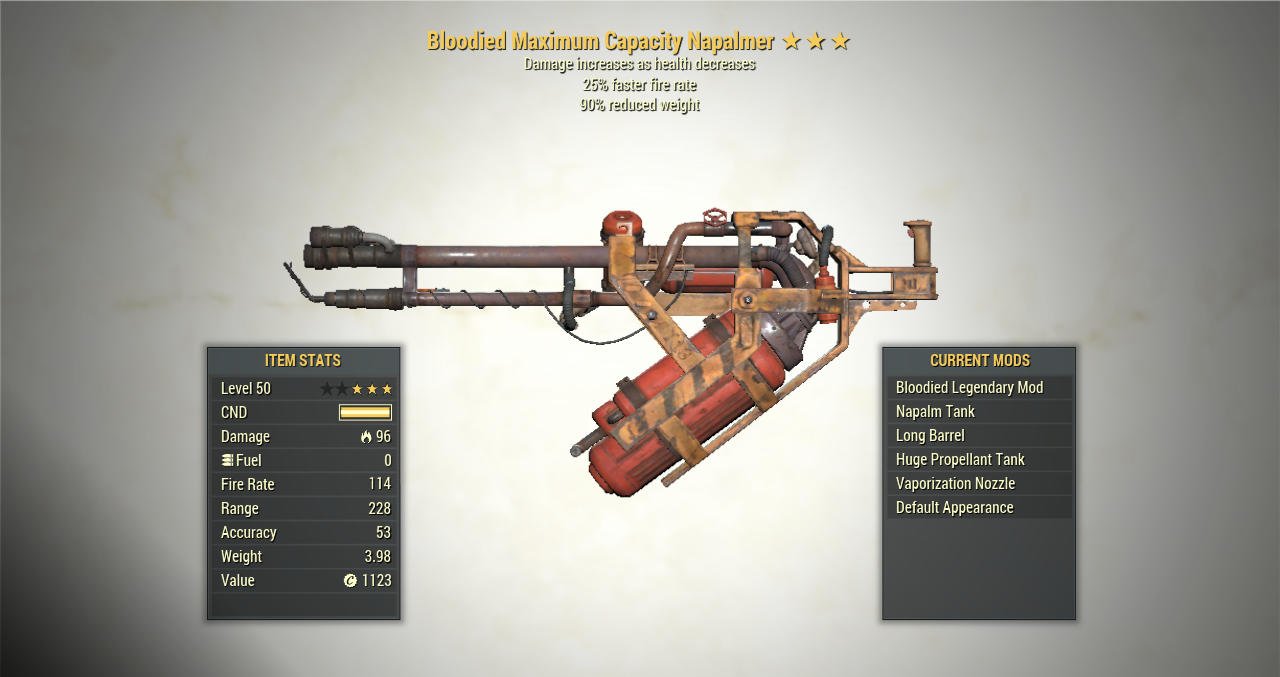 Screenshot of a Fallout 76 item for PC & Steam players, showing the stats.