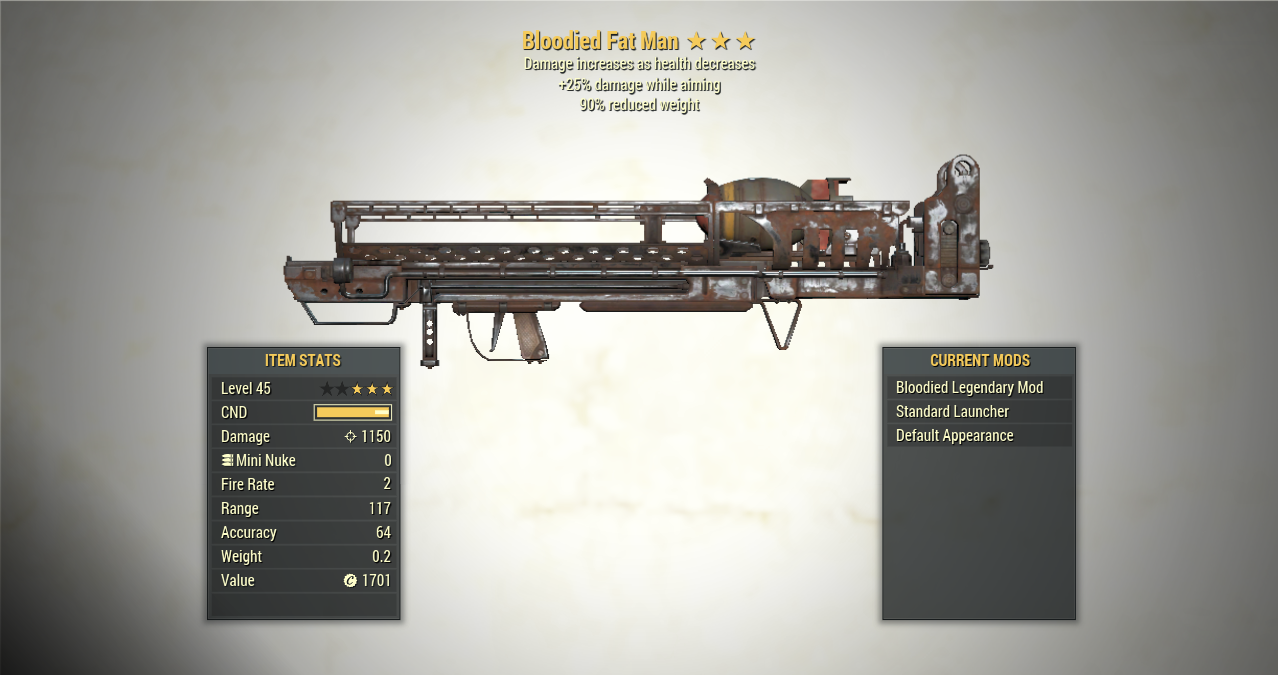 Screenshot of a Fallout 76 item for PC & Steam players, showing the stats.
