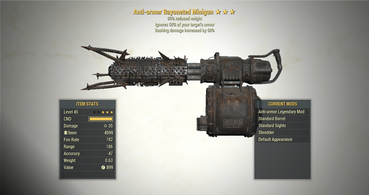 Screenshot of a Fallout 76 item for PC & Steam players, showing the stats.