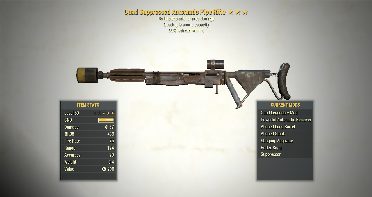 Screenshot of a Fallout 76 item for PC & Steam players, showing the stats.