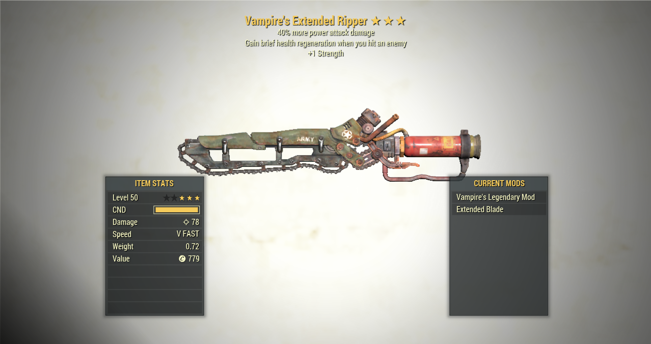 Screenshot of a Fallout 76 item for PC & Steam players, showing the stats.