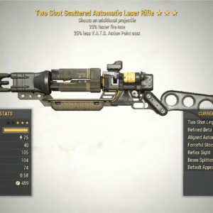 Screenshot of Two Shot Fire Rate Laser Rifle + 25V showing the stats.