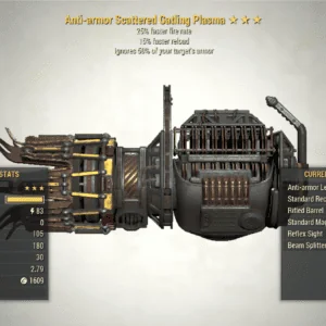 Screenshot of a Anti-Armor Gatling Plasma FFR + Reload, showing the stats.