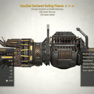Screenshot of a Bloodied Gatling Plasma FFR + Reload, showing the stats.