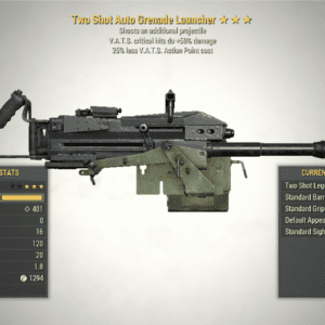 Screenshot of Two Shot VATS Crit Auto Grenade Launcher + 25V showing the stats.