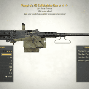 Screenshot of a Vampire's .50 Cal Machine Gun FFR + Reload, showing the stats.