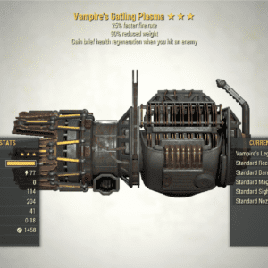 Screenshot of a Vampire's Gatling Plasma FFR + 90RW, showing the stats.