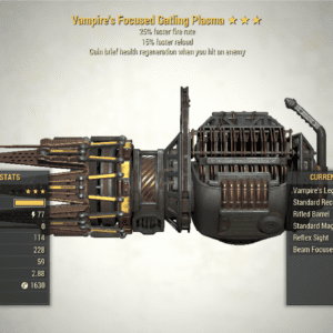 Screenshot of a Vampire's Gatling Plasma FFR + Reload, showing the stats.