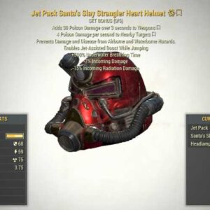 Screenshot of a helmet of Assassin's Sentinel 5AP Strangler Heart Power Armor, showing the stats.
