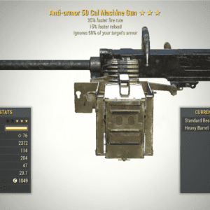 Screenshot of a Anti-Armor Weapon Speed .50 Cal MACHINE GUN + Reload, showing the stats.