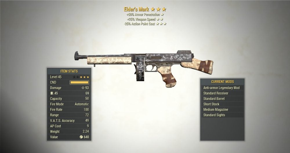 Screenshot of a Anti-Armor WS ELDER'S MARK + 25V, showing the stats.