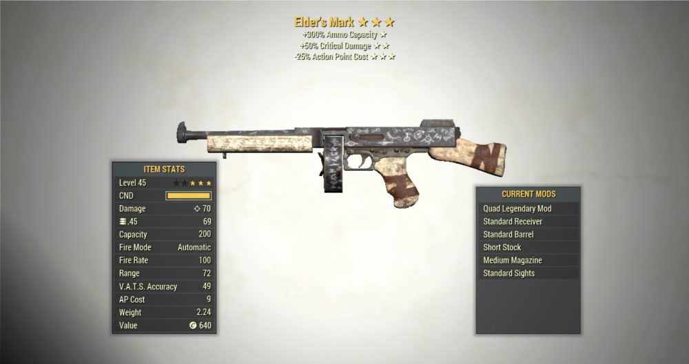 Screenshot of a Quad VCD ELDER'S MARK + 25V, showing the stats.