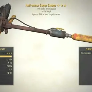 Screenshot of a Anti-Armor Weapon Speed SUPER SLEDGE + Strength, showing the stats.