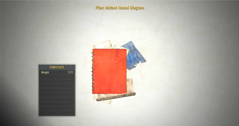 Screenshot of the Fallout 76 PC Mutant Hound Diagram Camp Plan Meat Week Reward for Steam players.