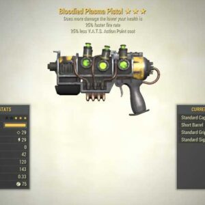 Screenshot of a Fallout 76 PC Bloodied Plasma Gun Weapon Speed + 25V, showing the stats.