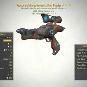 Screenshot of a Fallout 76 PC Vampire's ALIEN BLASTER Vats Crit + 25V, for PC players only