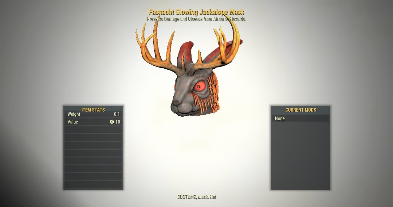 Glowing Jackalope Mask Fasnacht Event Reward Outfit Fallout 76 PC